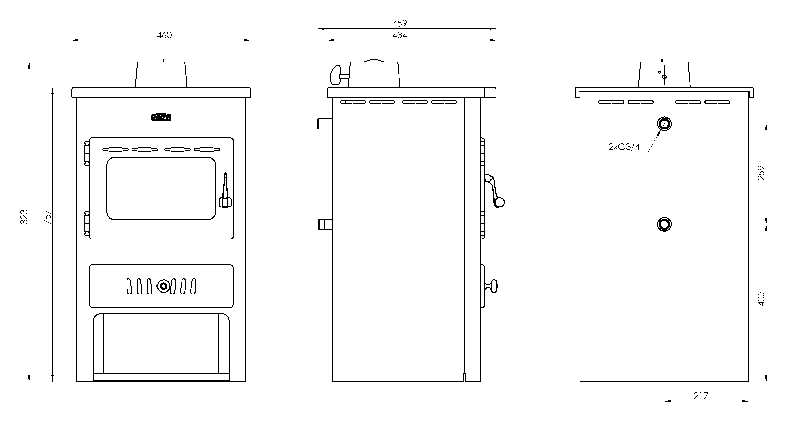 Wasserführender Kaminöfen Prity K1 CP W8 mit kochplatte aus Gusseisen , 6 kW + 7 kW